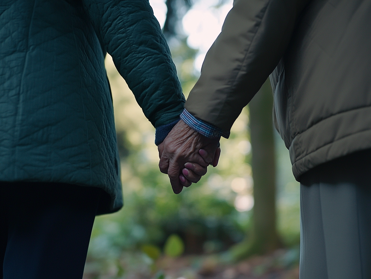 A close up of two people holding hands