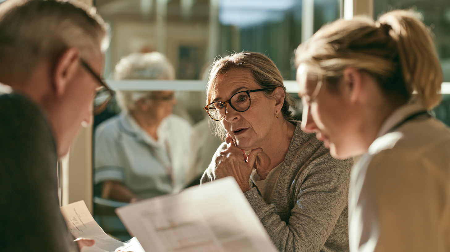 A group of clinicians witting around in a healthcare setting having a conversation
